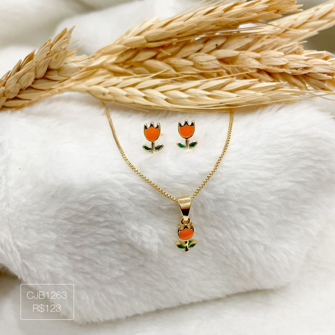 Conjunto Infantil Tulipinha Esmaltado Dourado